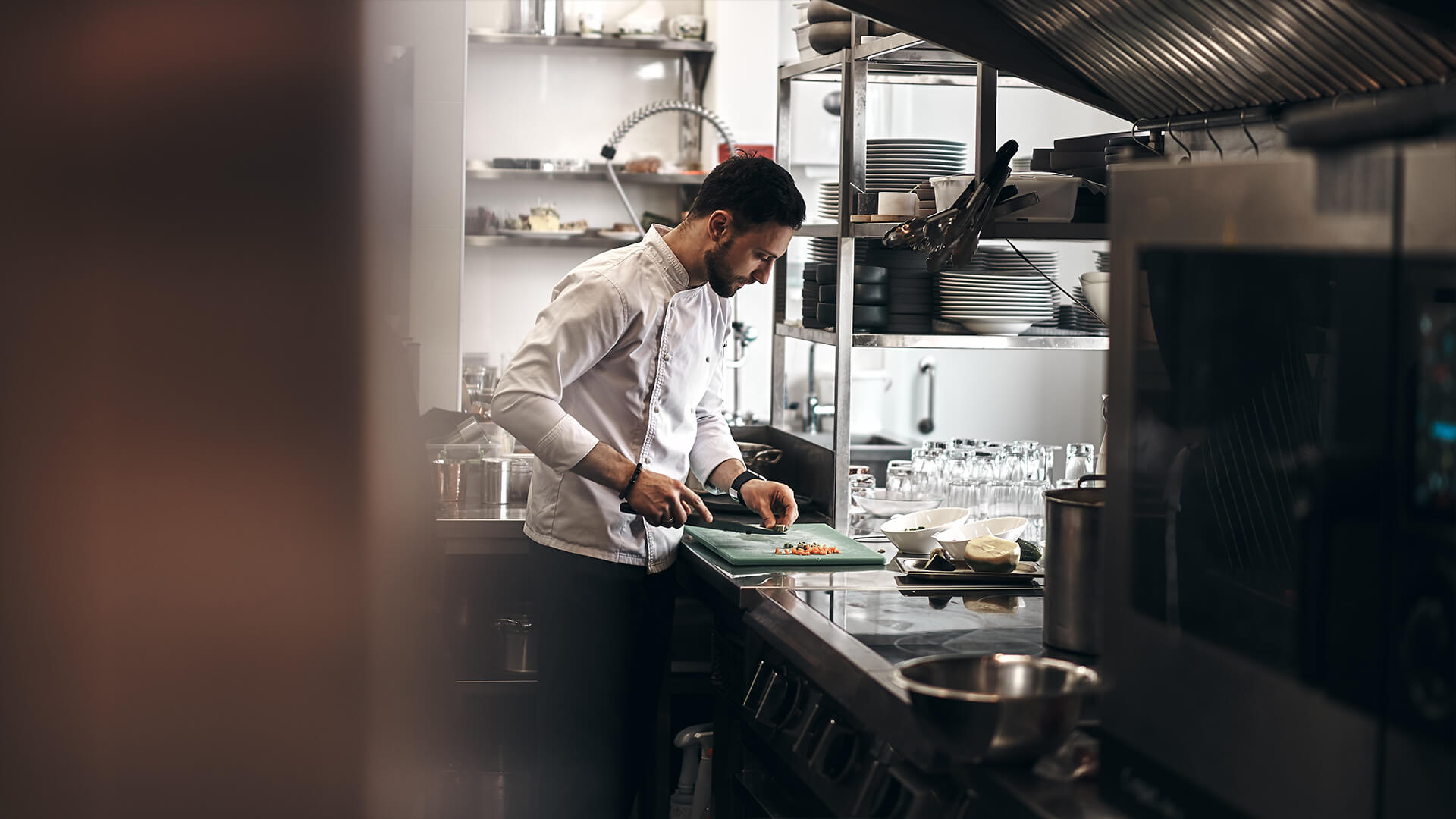 Male chef working in a commercial kitchen