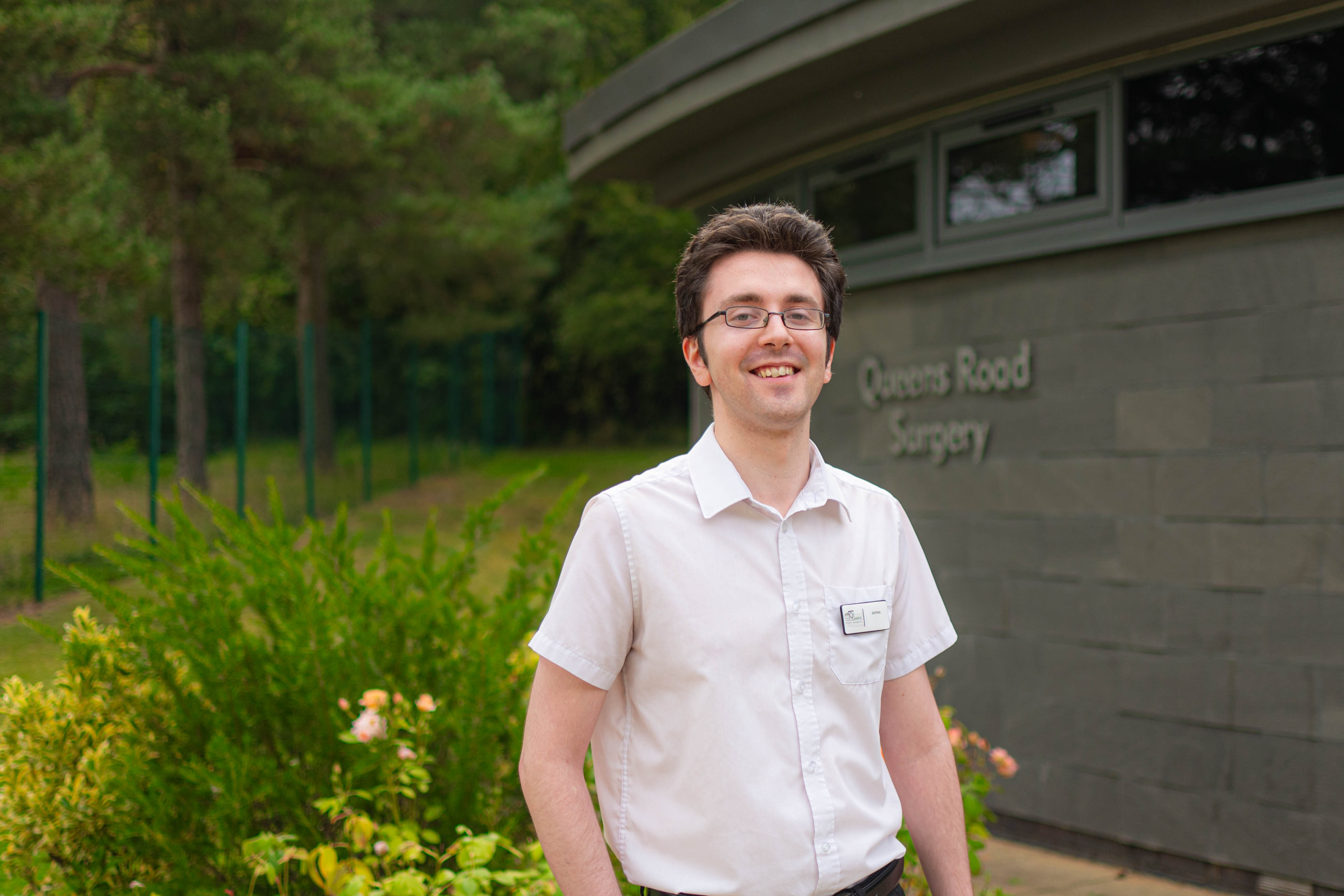 Picture of James outside the surgery.