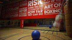 EDC Boxing Gym with a large blue ball on the floor