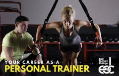 Personal trainer watches as woman stretches using arm straps with the words: Your careers as a personal trainer