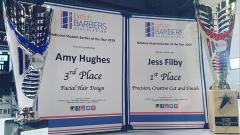 1st and 3rd place British Barber Association certificates and awards for Jess Filby and Amy Hughes