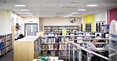 Interior of part of the library and bookcases at East Durham College