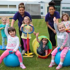 Children playing outside of East Durham College