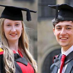 Jessica &amp; Matthew in University gowns and caps